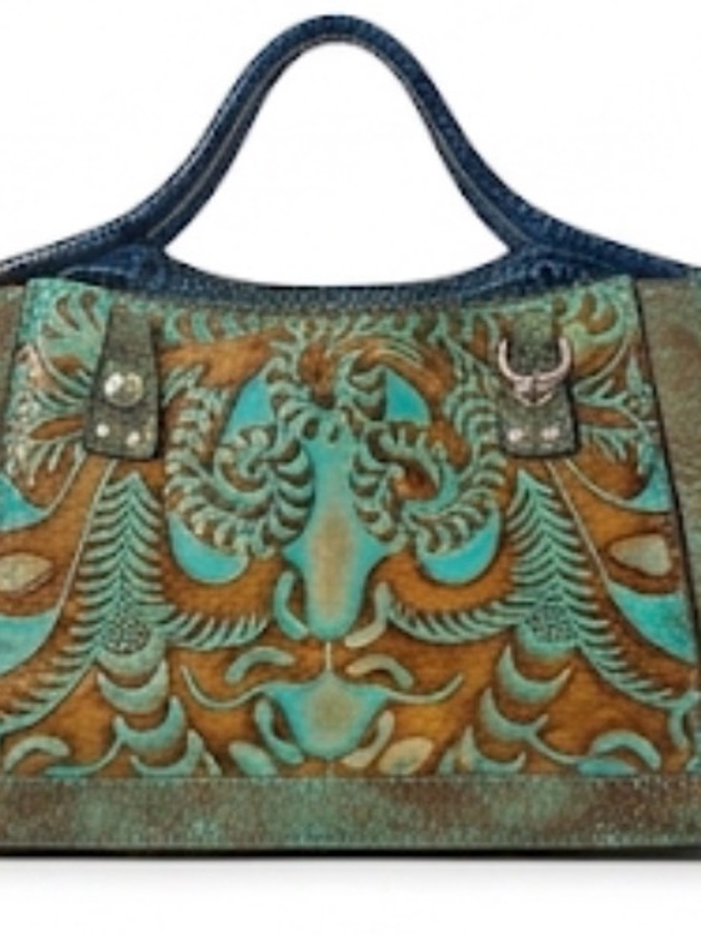 Patricia Nash Turquoise & Brown Embossed Crossbody Bag
